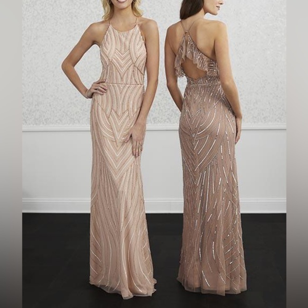 Adrianna Papell gown NEW + tags gold rose sequins embroidered gatsby embellished
